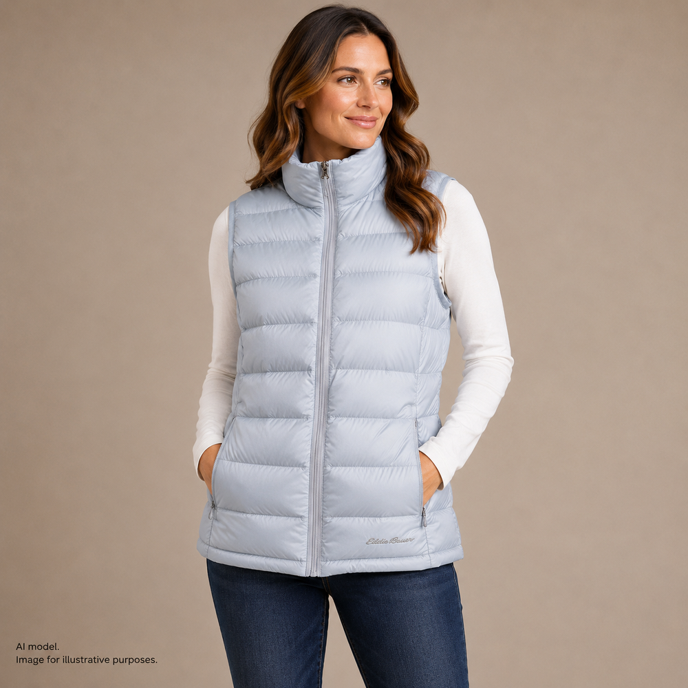 Eddie Bauer Vest Womens Medium Blue EB650 Down Quilted Puffer Full Zip Warm